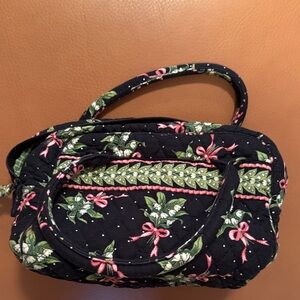 Vera Bradley Quilted Floral Bow Accent Handbag - Black with Pink & Green